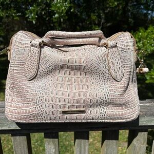 Brahmin Croc-Embossed Satchel in Pale Blush